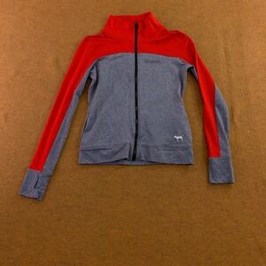 PINK Victoria's Secret Womens Small Gray Red Huskers Full Zip Track Jacket
